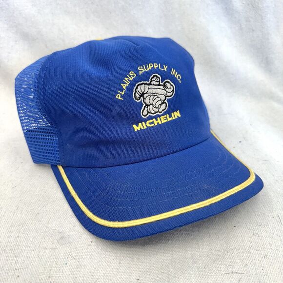 vintage 80s Blue Michelin Plains Supply Snapback Trucker‎ Hat Unisex